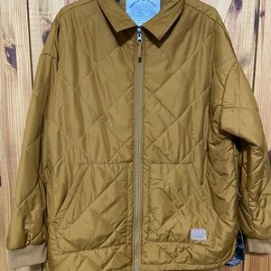Men's Quilted Puffer Jacket - Tan size XL with oversized front pockets